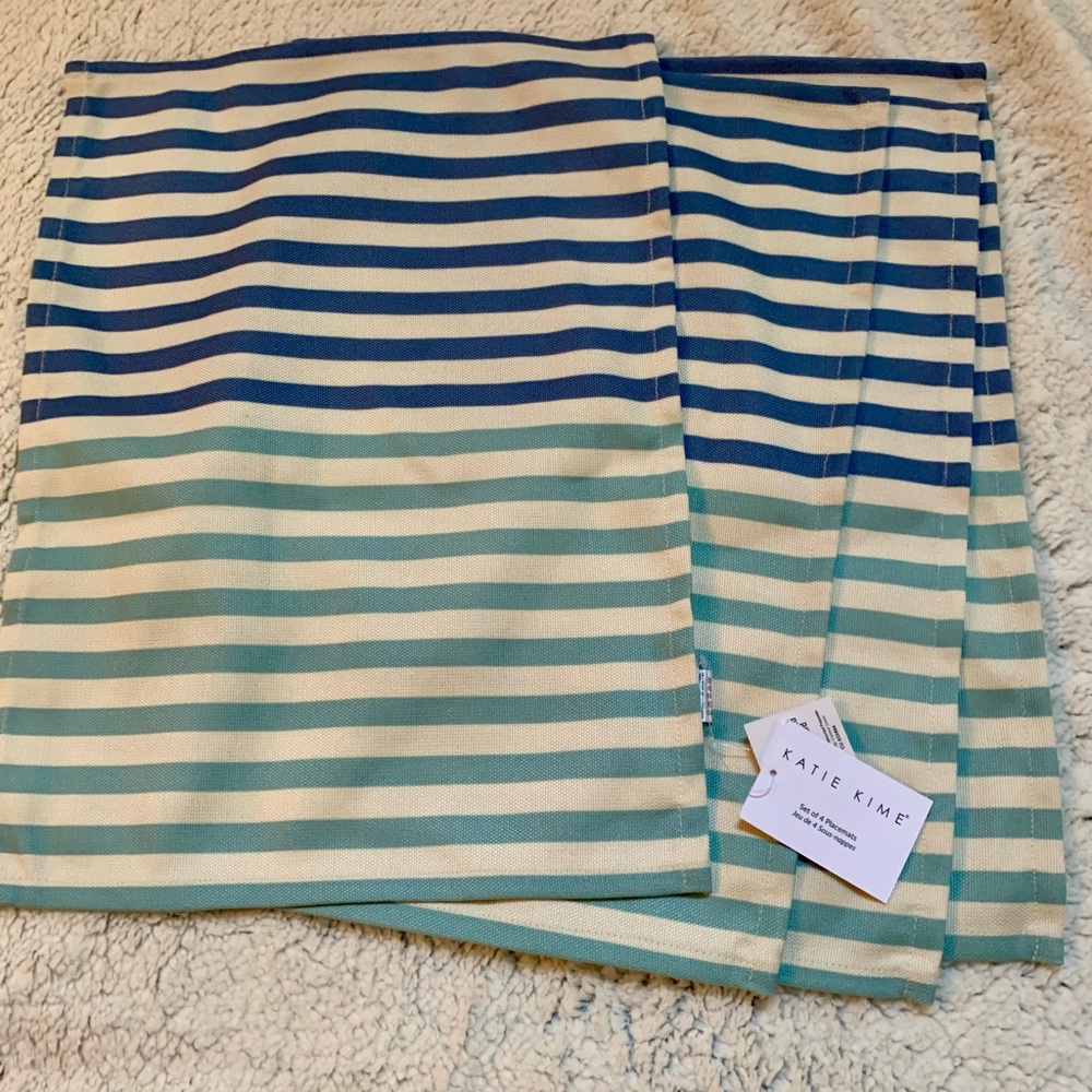 Katie Kime Striped Placemats (Set of 4) Aqua Blue NEW!!
